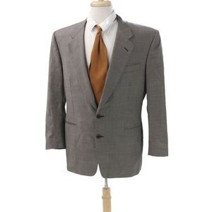 Canali Mens Classic Gray Check Suit Jacket Collared Button Rayon Cupro Size 50